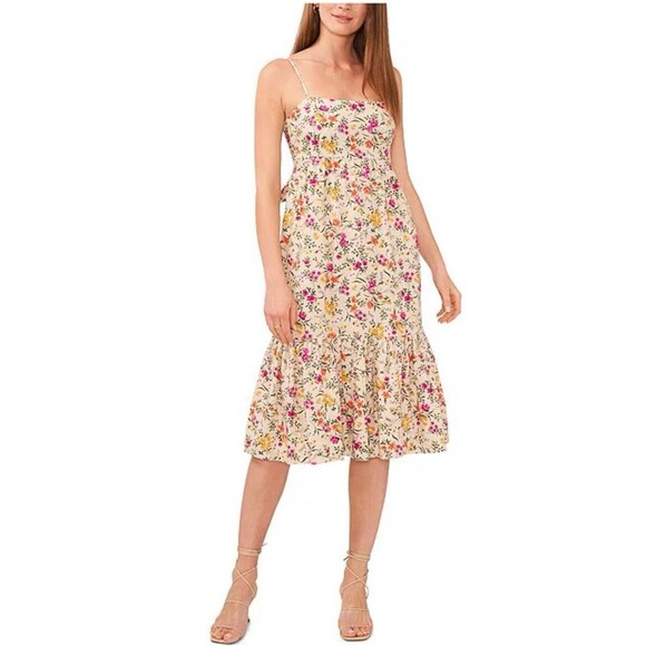 Chelsea & Violet Sz XL Halter Top Midi Dress Linen Blend Ruffle Hem Tropical NWT - Picture 1 of 14